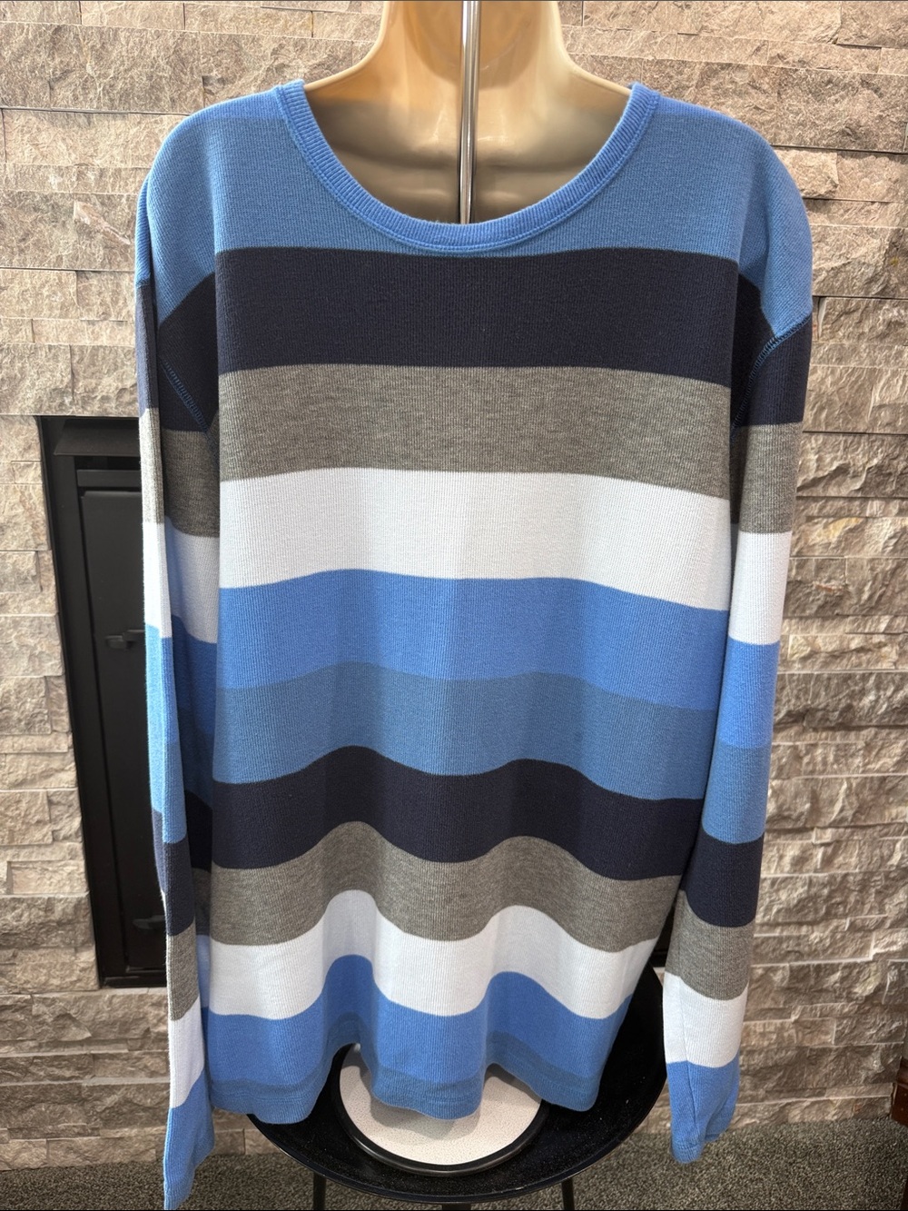 Mens Express Soft Blue and Gray Striped Knit